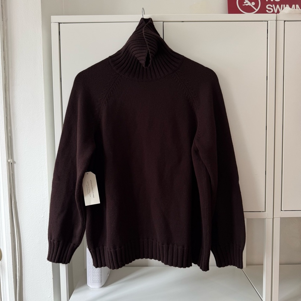 DONNI Cotton Cashmere Turtleneck Sweater in Espresso Brown - Picture 9 of 9